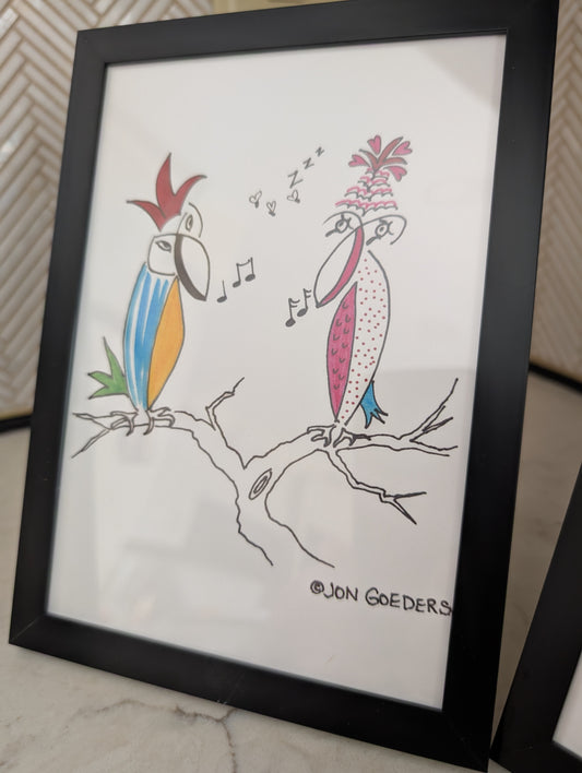 Love Birds - Pinkie & Bluie - Framed and Printed Art